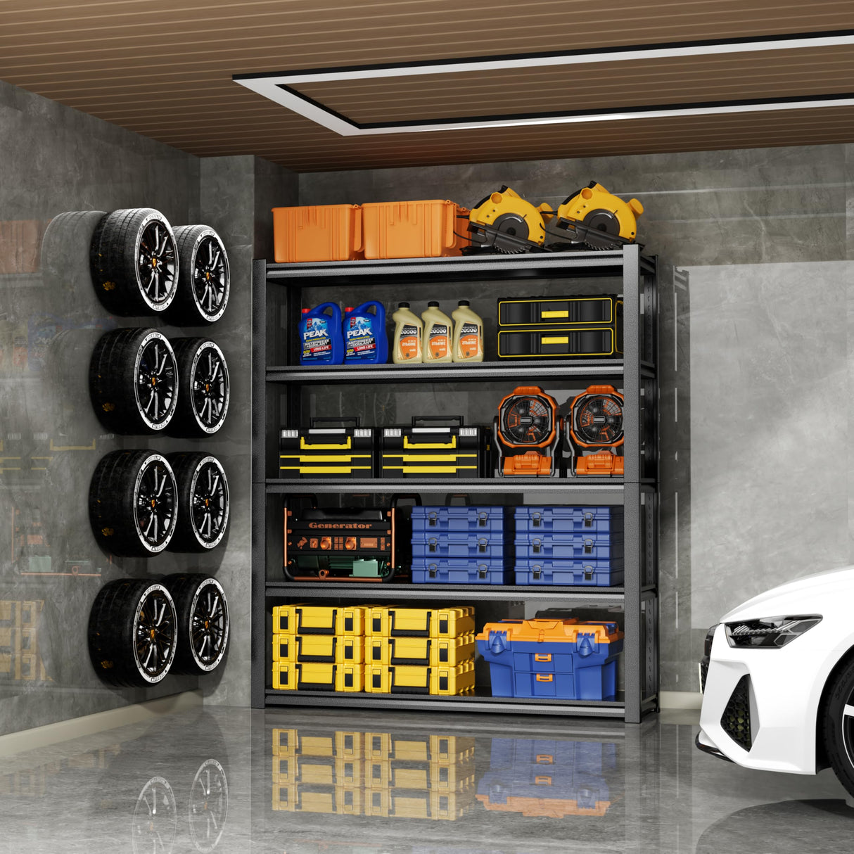 Welfiya 59" W Garage Shelving,5-Tier Heavy Duty Shelving Unit,3000LBS Adjustable Metal Storage Shelves,Storage Rack Units for Industrie,Shed,Warehouse,Basement,Black,59" W x 20" D x 72" H Welfiya