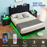 GarveeHome Full Size Floating Bed Frame with LED Lights and Wingback Storage Headboard, Black GarveeHome