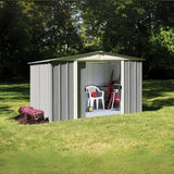 New Yard 10x6 Gable-Roof Metal Shed–Durable Outdoor Storage Shed for Lawn Equipment, Pool Supplies, Bicycles, Tools, and Garden Storage – Weather-Resistant and Easy Assembly Gray w/Skylight NEW YARD