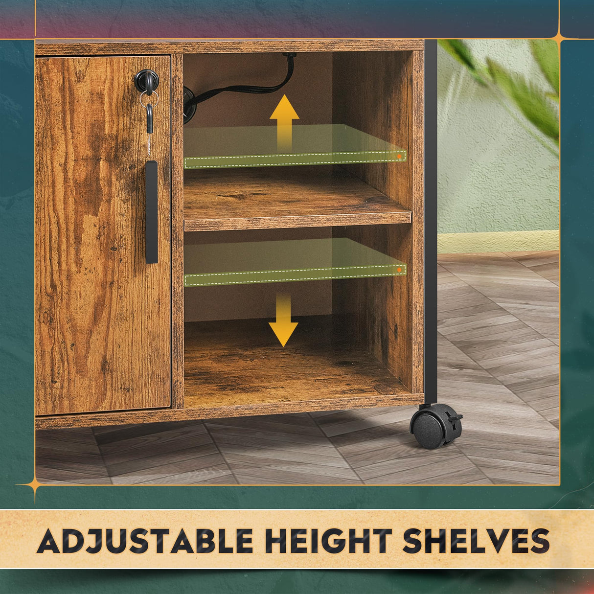 DEVAISE File Cabinet with Charging Station, Lockable Lateral Filing Cabinets for Home Office, Printer Cabinet Accommodates A4/Letter Size File folders, Rustic Brown DEVAISE