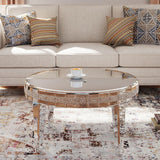 COSVALVE Silver Coffee Tables for Living Room Round with Luxury Mirror Surface, 31.5 Inches Mirrored Coffee Table with Legs & Crystal Inlay, Center Table Cocktail Table for Reception COSVALVE