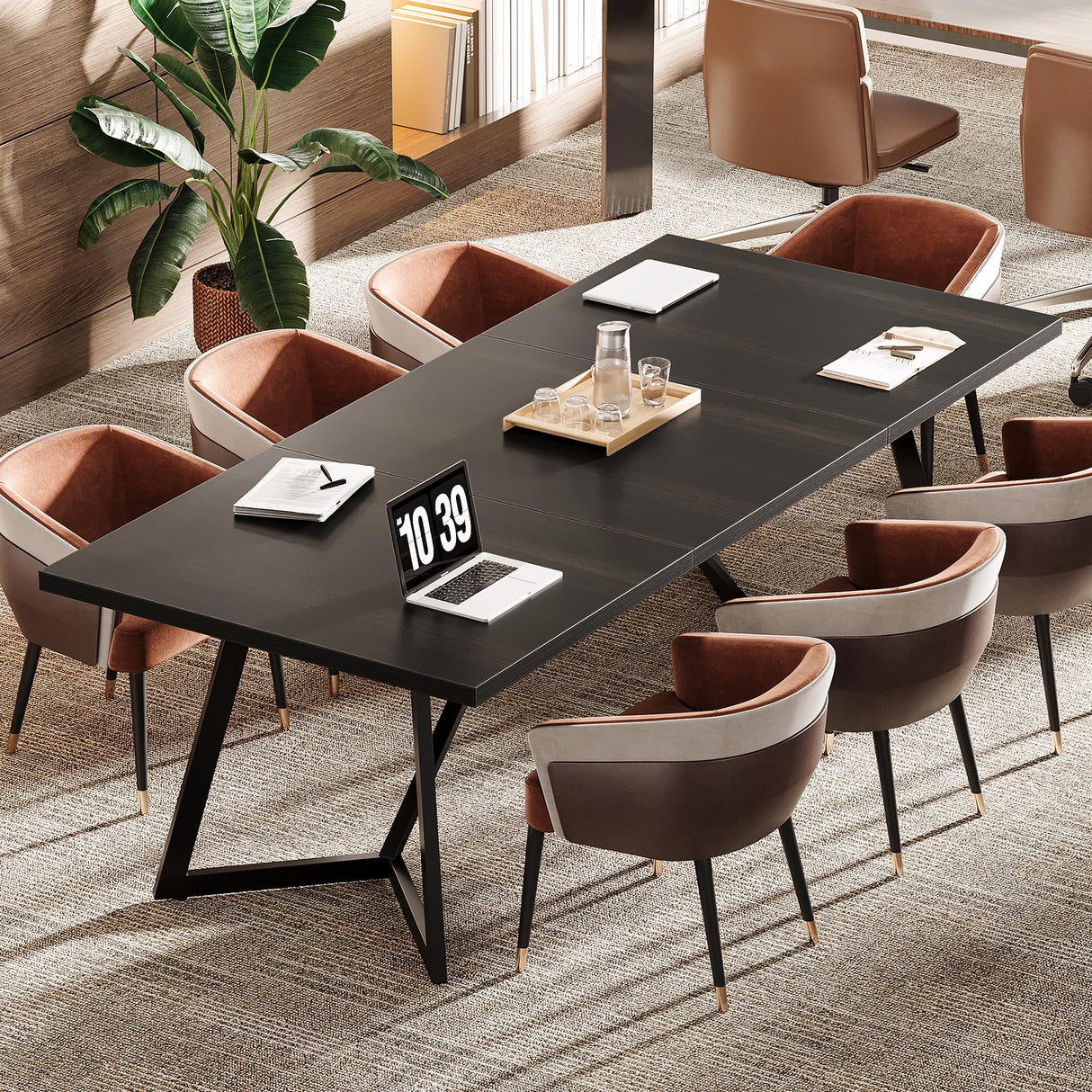 Tribesigns 70.86" Conference Table, Modern Black Meeting Table with Metal Frame, Rectangular Seminar Table Boardroom Desk for Office Meeting Conference Room Tribesigns