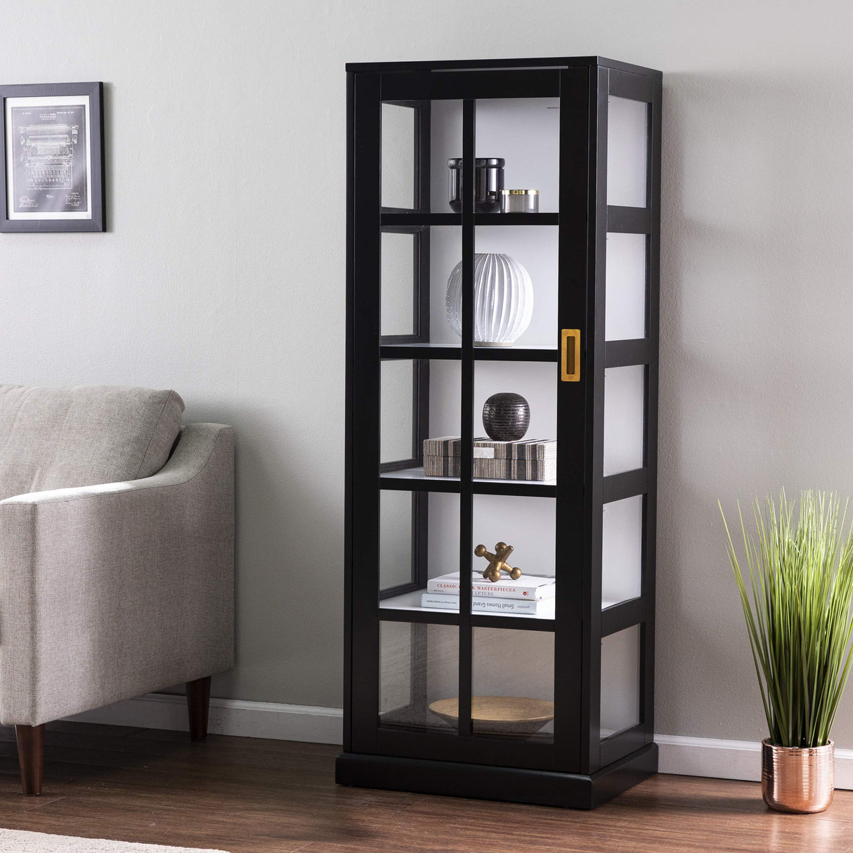 SEI Furniture 24 inches Long Burland Tall Curio Cabinet, Game Room with Open Concept Living Space Transitional Style, Black SEI Furniture