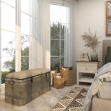 Deco 79 Metal Room Storage Bench Galvanized Entryway Bench with Cream Burlap Top and Black Latches, Bench 38" x 16" x 19", Gray Deco 79