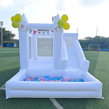 12 FT Oxford White Inflatable Bounce House, Bounce House With Ball Pit, Bounce House With Slide, Indoor And Outdoor Large Inflatable Castles Bounce House for Kids 3-12 Holiday Decoration Wedding Party JIO JIO PLAY
