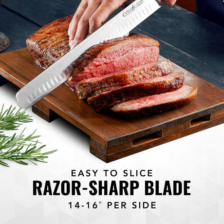 Cutluxe Slicing Carving Knife – 12" Brisket Knife, Meat Cutting and BBQ Knife – Razor Sharp German Steel, Sheath Included, Full Tang, Ergonomic Handle Design – Artisan Series Cutluxe