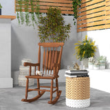 Outsunny Outdoor Wood Rocking Chair, 350 lbs. Porch Rocker with High Back for Garden, Patio, Balcony, Teak Outsunny
