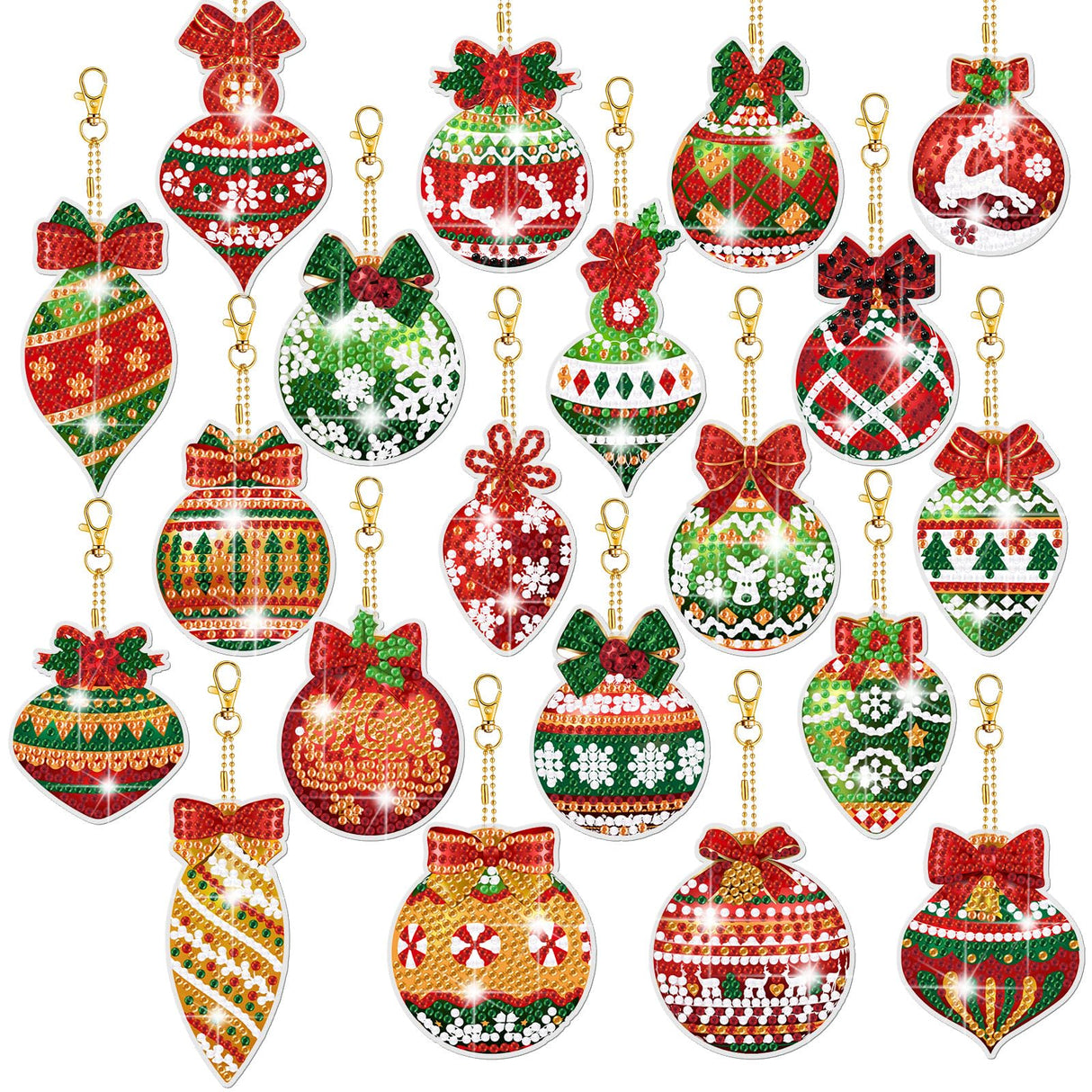 Tondiamo 20 Pcs Christmas Diamond Painting Keychain Kits 5D DIY Diamond Art Pendants Double Sided Hanging Key Chains for Christmas Party Decoration DIY(Balls Style) Tondiamo