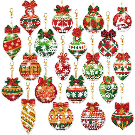 Tondiamo 20 Pcs Christmas Diamond Painting Keychain Kits 5D DIY Diamond Art Pendants Double Sided Hanging Key Chains for Christmas Party Decoration DIY(Balls Style) Tondiamo