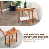 VICTORY RELAX Shower Stool Wood, 2-Tier Wooden Shower Bench for Inside Bathroom Sitting, Heavy Duty Chair with Storage Shelf, Acacia Wood Waterproof - Natural VICTORY RELAX