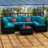 OUGMMGOU 5 Piece Patio Furniture Set, All-Weather PE Rattan Wicker Outdoor Sectional Furniture with Tempered Glass Table, Outdoor Couch Set OUGMMGOU