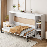 RuiSiSi Horizontal Murphy Bed Twin with Storage, Hideaway Wall Bed with Bookcase, can be Folded into a Cabinet, Twin Murphy Bed Cabinet Space-Saving for Guest Room Bedroom Office, White RuiSiSi