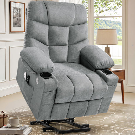 YITAHOME Power Lift Recliner Chair for Elderly with Vibration Massage and Lumbar Heating, Electric Lift Recliner Single Sofa with Side Pocket, Two Cup Holders and USB Charge Port for Living Room,Gray YITAHOME
