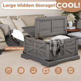 VVFLU Farmhouse Coffee Table with Storage, Square Center Table for Living Room, Rustic, Hinged Lift Top Soft Close, Wood, Large Hidden Storage, Modern, Metal Corner, Grey VVFLU