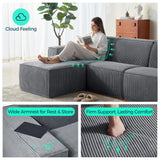 LINSY HOME Oversized Modular Sectional Sofa, 105" Cloud Couch L Shaped 3-Seat Sofa with Ottoman, Corduroy Deep Seat Modular Couches for Living Room, No Assembly Required, Bluish Grey LINSY HOME
