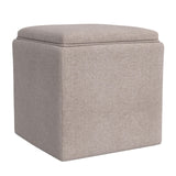 HomePop Home Decor Storage Ottoman with Tray Top|Upholstered Modern Square Storage Ottoman with Storage for Living Room & Bedroom, Light Brown Woven HomePop