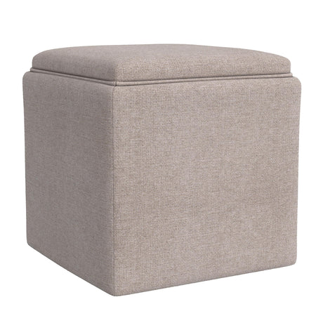 HomePop Home Decor Storage Ottoman with Tray Top|Upholstered Modern Square Storage Ottoman with Storage for Living Room & Bedroom, Light Brown Woven HomePop