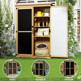 Outdoor Storage Shed with Shelf,Wood & Metal Storage Cabinet with Lockable Doors & Sloping Roof,Vertical Garden Shed for Patio Backyard,Tool Shed and Accessories, Brown Magazoopet