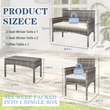 BUPPLEE 4 Pieces Patio Furniture Set, Outdoor Wicker Rattan Patio Conversation Furniture Set with Waterproof Cushion and Table for Lawn Poolside Backyard Garden Balcony Porch BUPPLEE