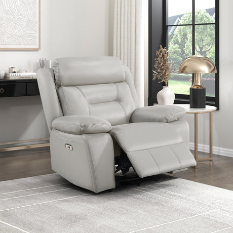 Lexicon Power Recliner Chair for Living Room, Top Grain Leather Match Recliner with Pillow Top Armrests, Home Theater Seating, Wall Hugger Recliners with USB Port, 40" W, Silver Lexicon