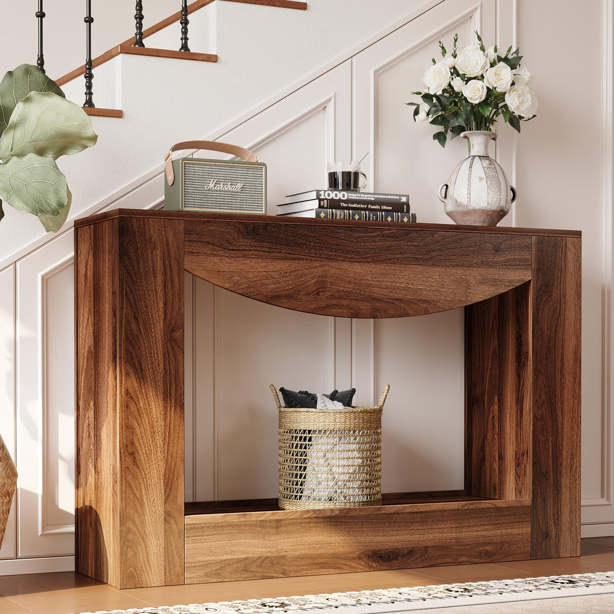 knoworld Farmhouse Console Table, 47 Inches Entryway Console Table with LED Light, Sofa Table Behind Couch, Wooden Accent Entryway Table for Living Room, Hallway knoworld