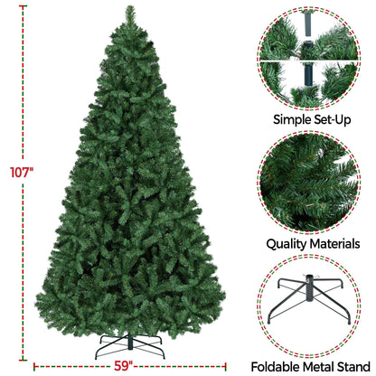 Yaheetech 9ft Premium Spruce Hinged Artificial Full Christmas Tree with 2028 Branch Tips Holiday Xmas Tree with Metal Hinges and Foldable Base for Home Party Office Decoration