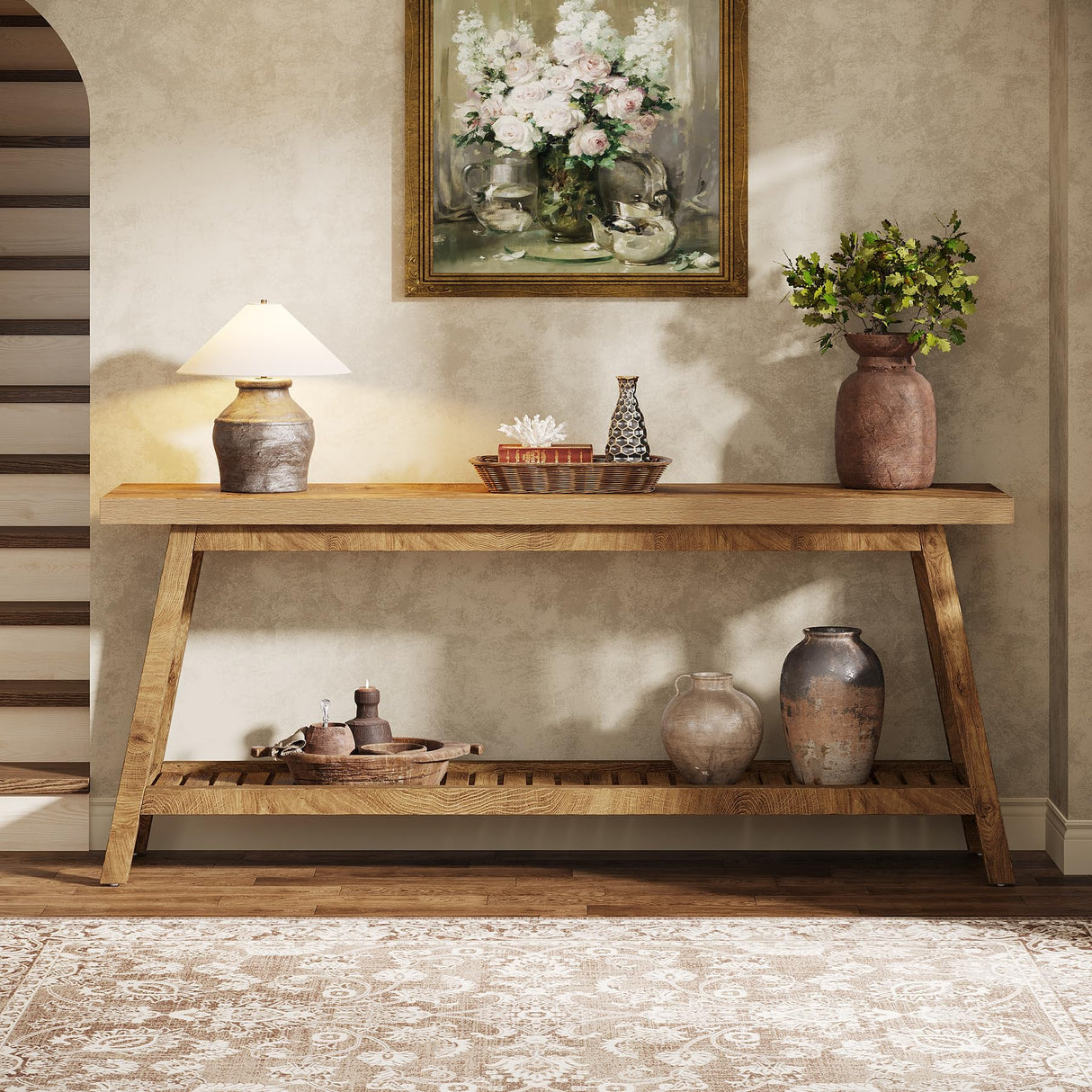 Tribesigns 70.86-Inch Console Table for Entyrway, Farmhouse 2-Tier Entry Entrance Table, Narrow Long Sofa Table Behind Couch, Light Brown Tribesigns
