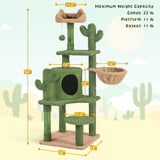 Yaheetech Cactus Cat Tree, 53.5in Cat Tower for Indoor Cats with Sisal Covered Scratching Post, Condo, Plush Perches and Fluffy Balls, Multi-Level Cat Climbing Tree Play House Activity Center, Green Yaheetech