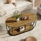 Tribesigns Oval Industrial Coffee Table with 2-Tier Storage, 47.2" Modern Wooden Center Cocktail Table with Curved Metal Base for Living Room, Home Office, Easy Assembly, Rustic Brown Tribesigns
