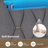 King Size Bed Frame with Storage, Platform Bed Frame King Size with LED Lights, King Bed Frame with Upholstered Headboard & Charging Station, No Box Spring Needed, Noise-Free, Easy Assembly, Gray Tagafi