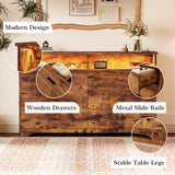 LIKIMIO 6 Drawer 59" Dresser with LED and Power Strip, Dressers & Chests of Drawers with Storage Cabinet for Bedroom, Rustic Brown LIKIMIO