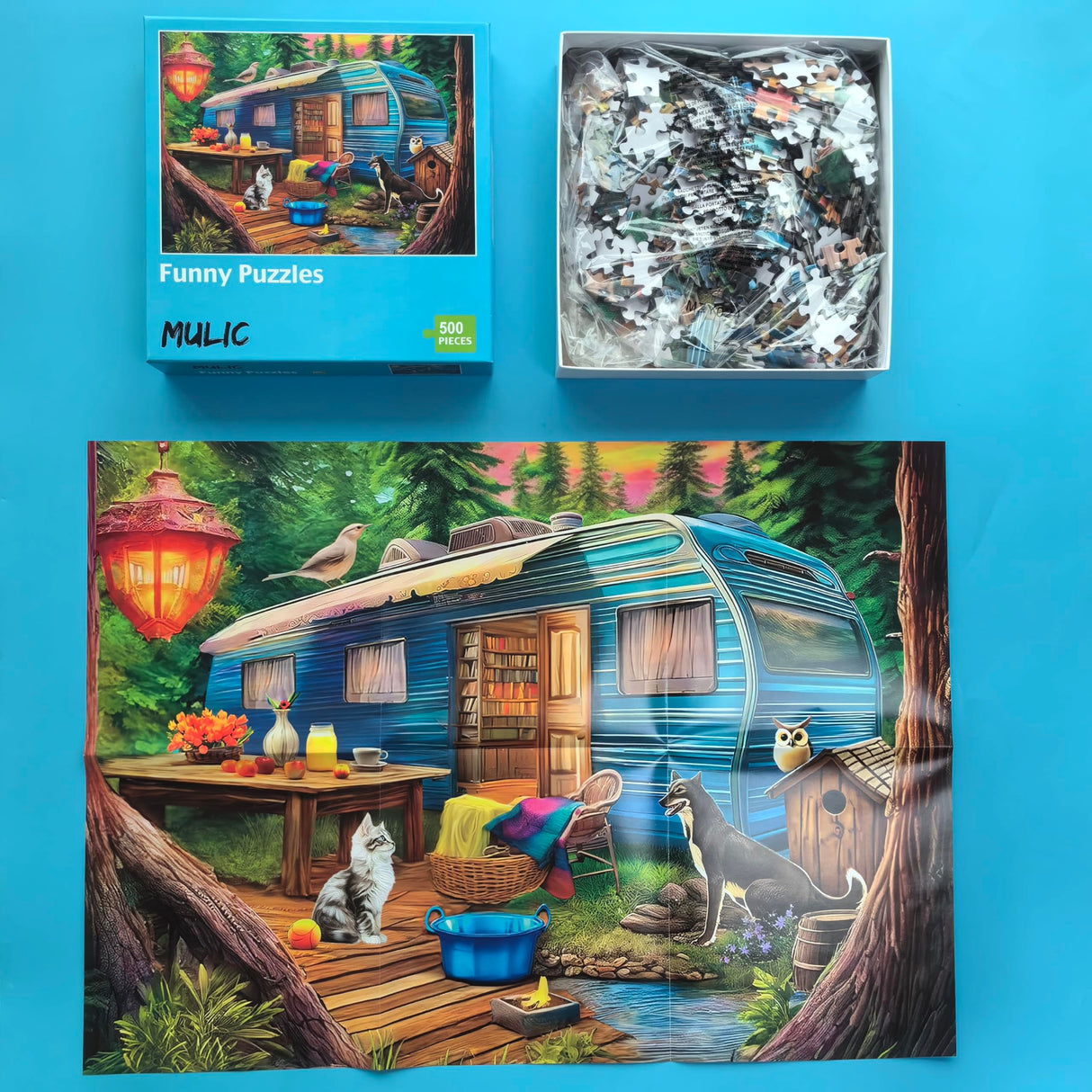 500 Piece Puzzles for Adults - Difficult Jigsaw Puzzles for Adults Challenging - Woodland Caravan Camping Mulic