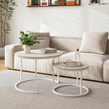 HOJINLINERO Round Coffee Table Set of 2 End Tables for Living Room,Modern White Coffee Table Nesting Tables,Living Room Tables Wood Furniture Metal Frame,Sturdy Stacking Side Tables,Easy Assembly,Oak HOJINLINERO