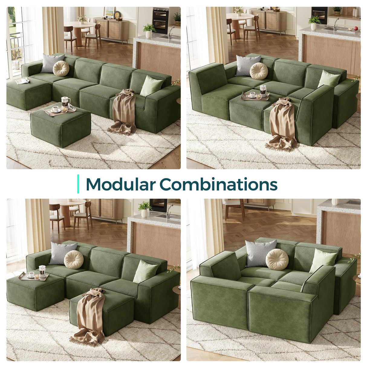 LINSY HOME Modular Sectional Sofa, 76" Boneless 2-Seat Loveseat Sofa Couch, Comfy Corduroy Sectional Cloud Couches for Living Room, No Assembly Required, Green LINSY HOME
