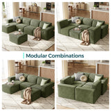 LINSY HOME Modular Sectional Sofa, 134" Boneless Couch L Shaped 4-Seat Sofa with Movable Ottoman, Corduroy Sectional Cloud Couches for Living Room, No Assembly Required, Green LINSY HOME