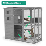 Large Outdoor Cat Catio Enclosure with Weatherproof Roof, Sunshade, and Multiple Play Areas - 4 Tiers, 1 Resting Rooms, 4 Platforms, 5 Windows - 75.6" L x 32.3" W x 70" H GRTRE