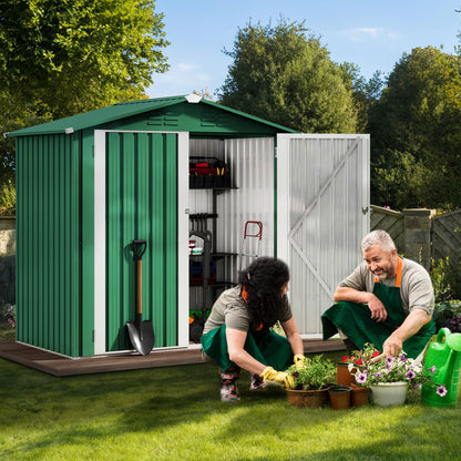 DWVO 6' x 4' Outdoor Storage Shed, Large Metal Tool Sheds, Heavy Duty Storage House with Lockable Doors & Air Vent for Backyard Patio Lawn to Store Bikes, Tools, Lawnmowers,Green