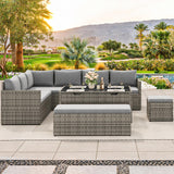 YITAHOME Patio Wicker Furniture Set, Outdoor Sectional Sofa with Stools and Lift-Top Coffee Table 6-Piece, All-Weather Conversation Set for Garden, Backyard, Grey YITAHOME