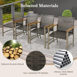 Tangkula Patio Dining Chairs Set of 4, Outdoor PE Wicker & Heavy-Duty Metal Chairs with Acacia Wood Armrests, Outdoor Rattan Armchairs for Garden, Backyard, Poolside, Balcony (Mix Brown) Tangkula