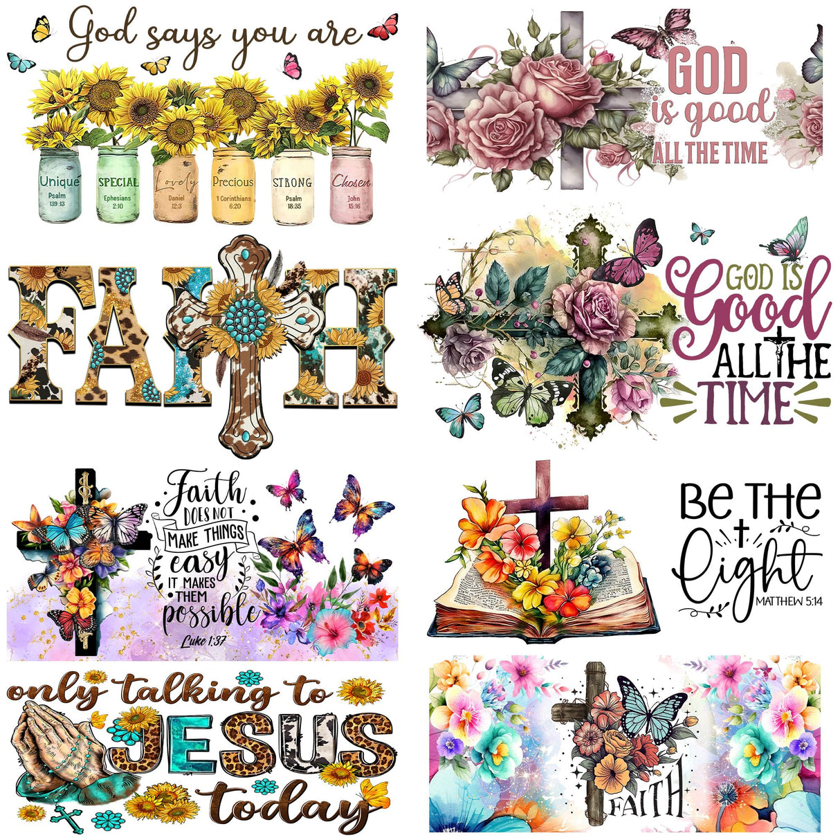 Jesus Faith UV Transfer Sticker 8 Sheet Waterproof 3D Cup Wraps Stickers for 16OZ Glass Mug Rub On Transfer Furniture Craft DIY Crafts AMONEYLS