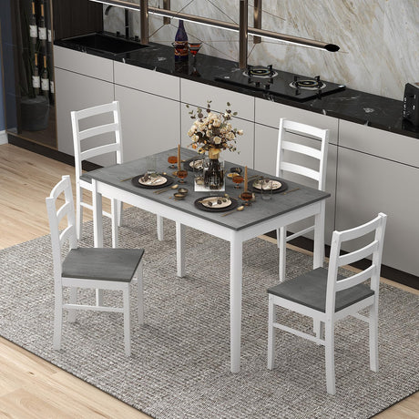 GOFLAME 5 Piece Dining Table Set for 4, Farmhouse Kitchen Table and 4 Chairs with Rubber Wood Legs, Space-Saving Wooden Dinette Set for Small Space, Dining Room, Breakfast Nook, Grey+White GOFLAME