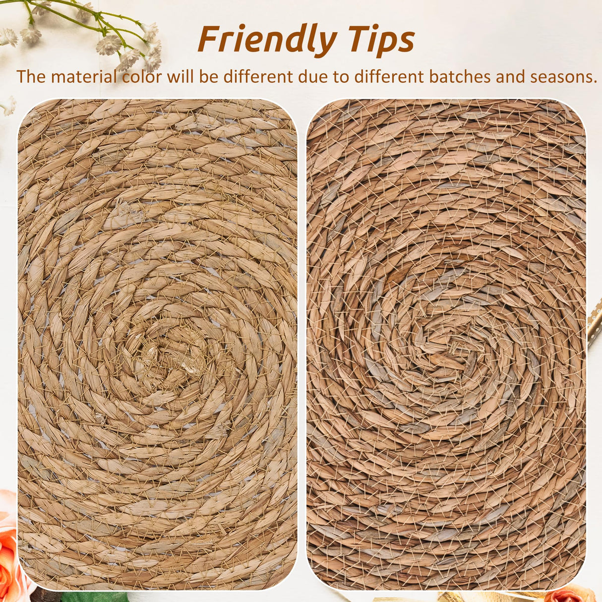 GENMOUS Woven Placemats Set of 10,12" Round Placemats Natural Water Hyacinth Boho Placemats,Farmhouse Rattan Chargers for Dinner Plates,Rustic Braided Wicker Table Mats for Dining Table,Home,Wedding GENMOUS & CO.