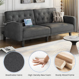 Yaheetech 63" Convertible Couch Small Futon Sofa Bed with 2 USB Ports, Reclining Backrest & Removable Armrests, Mid Century Modern Loveseat for Living Room, Apartment, Office, Dark Gray Yaheetech