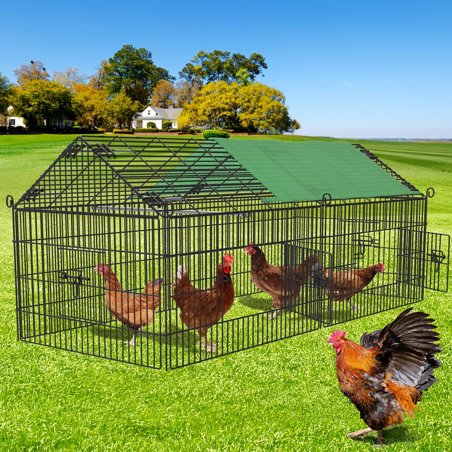 YITAHOME Metal Chicken Coop, Large Chicken Run Rabbit Enclosure Pen Pet Playpen with Waterproof Cover for Yard Backyard Farm Hen Rabbit Duck