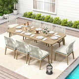 LUXIJOY Patio Dining Set 9-Piece Outdoor, Wood-Grain Aluminum Table with Umbrella Hole, Outdoor Table and Chairs Set with Removable Cuhsion, Woven Rope Back Chairs for Lawn, Garden, Backyard LUXIJOY