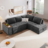 Merax Modular Sectional Sleeper Sofa with Pull Out Bed and Storage Seats, Modern L Shaped Couch & Multifunctional Wide Armrest for Living Room, Apartments, Office, Grey Merax