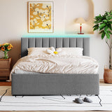 Harper & Bright Designs Queen Size Upholstered Platform Bed with Twin Size Trundle, Teddy Fleece LED Platform Bed Wood Frame with Headboard, No Box Spring Needed - Gray Harper & Bright Designs