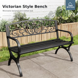 MFSTUDIO 50 Inches Outdoor Garden Bench, Cast Iron Metal Frame Patio Park Bench with Floral Pattern Backrest, Arch Legs for Porch, Lawn, Yard-Bronze MFSTUDIO