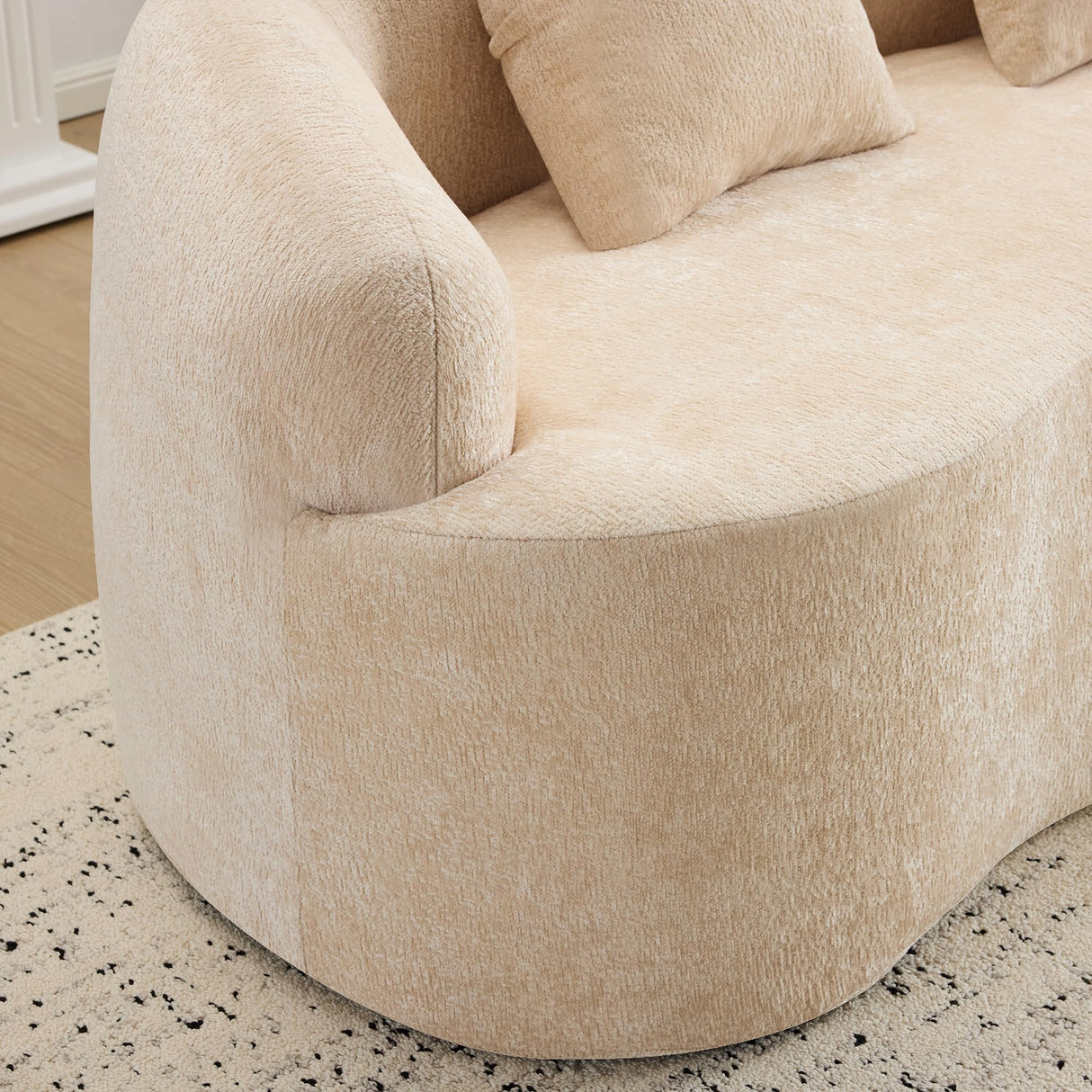 KEIKI 66.93" Cloud Sofa, Curved Loveseat Couch with Round Armrest, Compression Seat for Living Room, Guest, Bedroom, No Assembly Required, Beige KEIKI