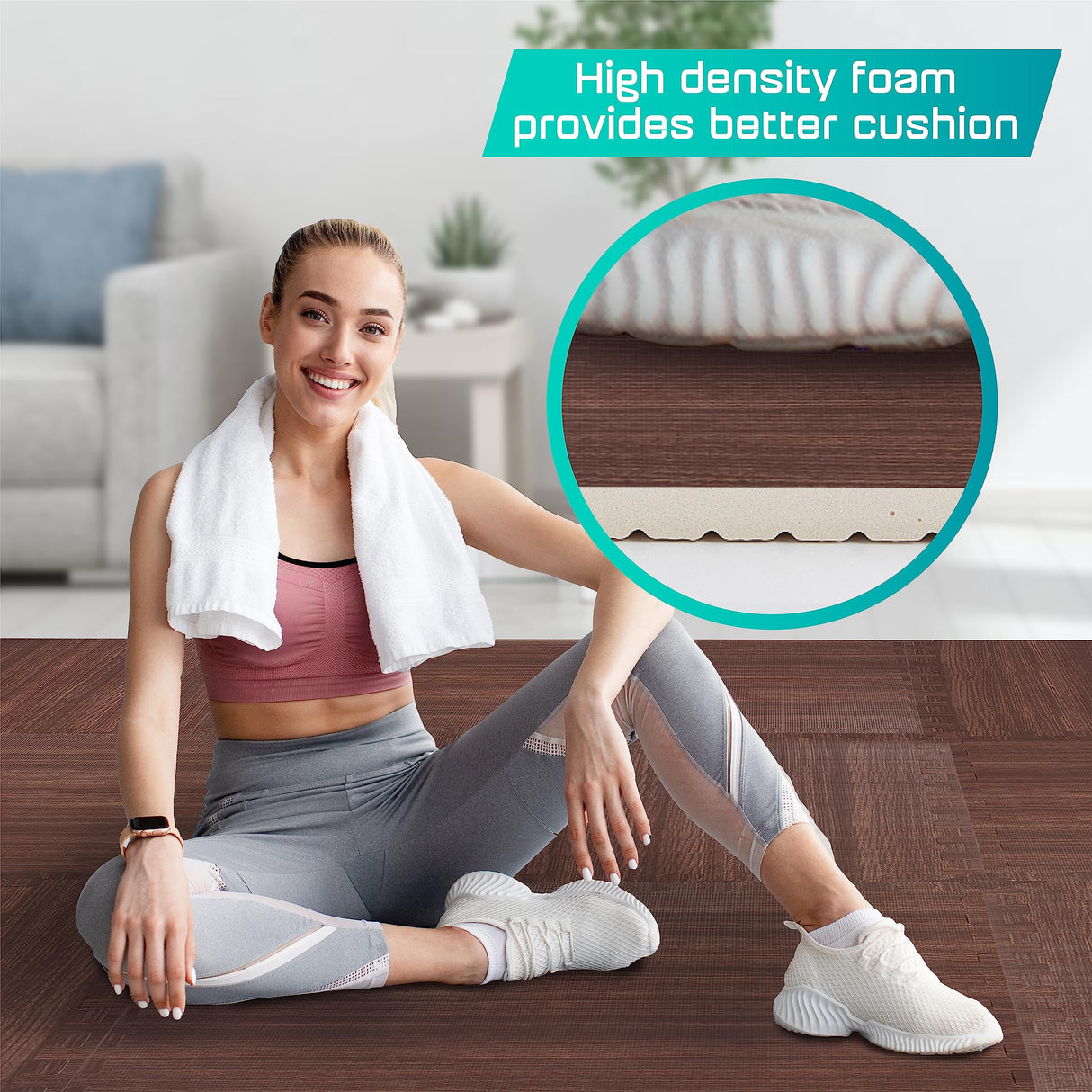 Yes4All 12,24,36 SQ.FT Wood Grain Puzzle Exercise Mat Protective Flooring, EVA Interlocking Foam Floor Tiles with Border for Home Yes4All